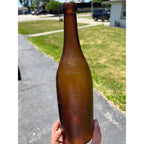 Antique 1870s Crude Honey Amber Glass Blob Beer Bottle Applied Top Quart