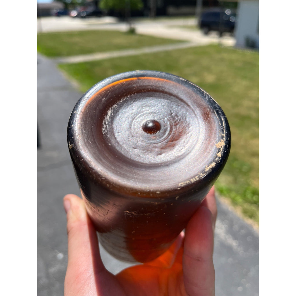 Antique 1870s Crude Honey Amber Glass Blob Beer Bottle Applied Top Quart
