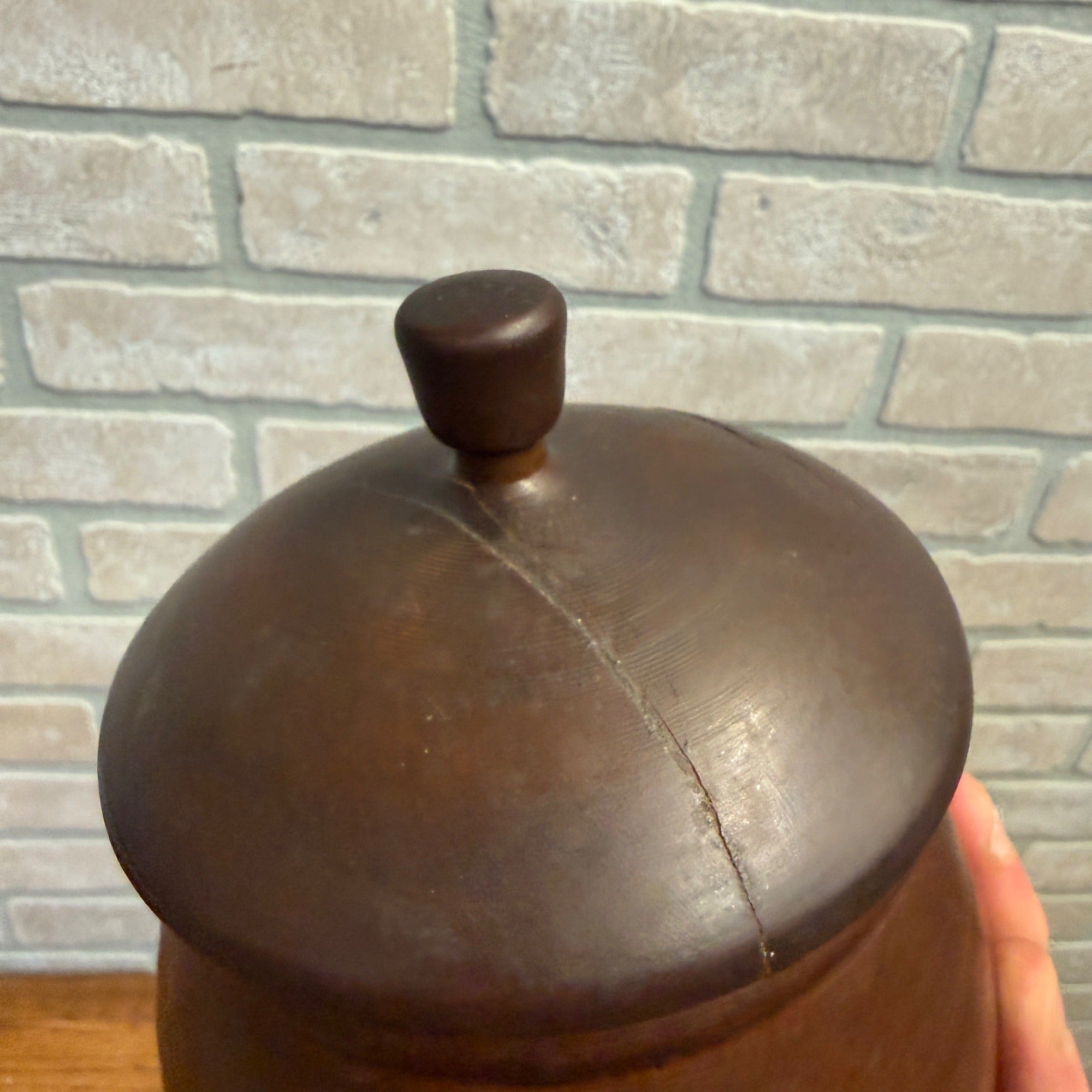 Antique Primitive 19th c. Turned Wood Peaseware Sugar Bowl Lidded Jar Farmhouse