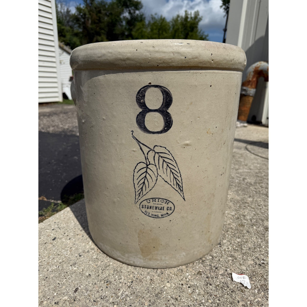 Antique Red Wing Union Stoneware 8 Gallon Birch Leaves Crock