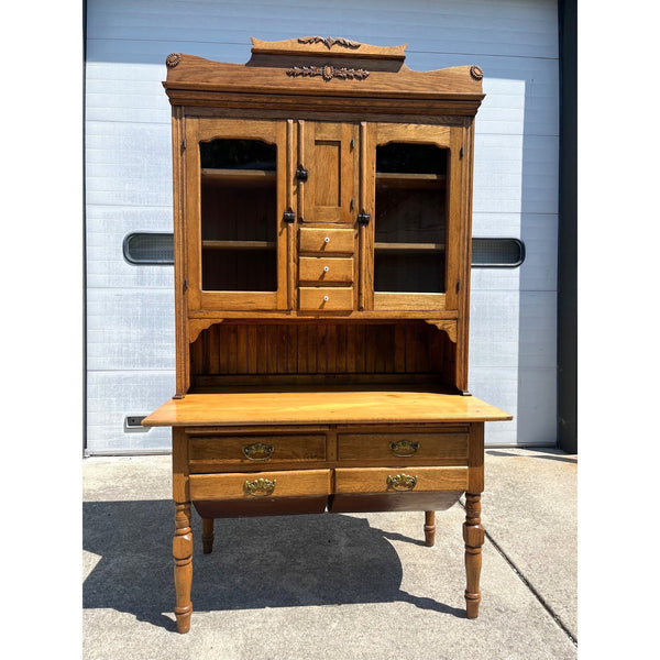Antique Oak Kitchen Cabinet Hoosier Cabinet McNown Possum Belly Pantry Baker's Cupboard