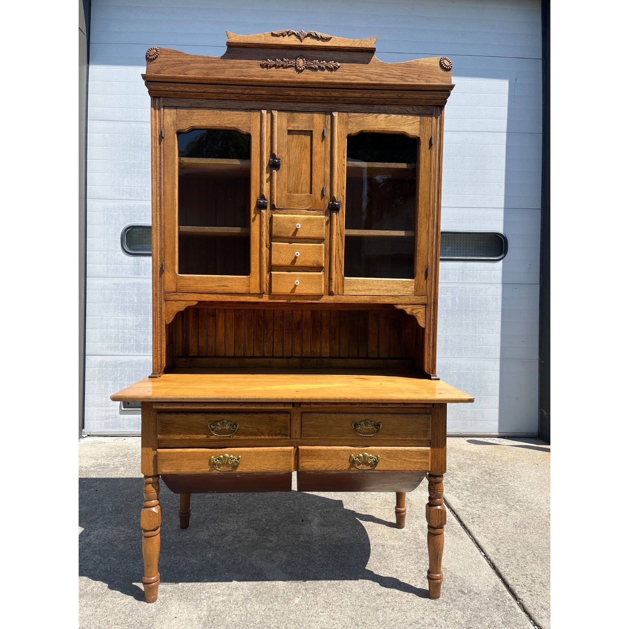 Antique Oak Kitchen Cabinet Hoosier Cabinet McNown Possum Belly Pantry Baker's Cupboard