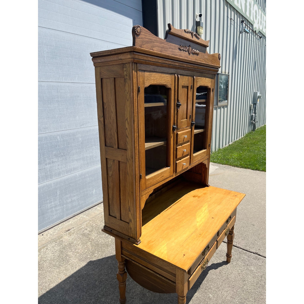 Antique Oak Kitchen Cabinet Hoosier Cabinet McNown Possum Belly Pantry Baker's Cupboard