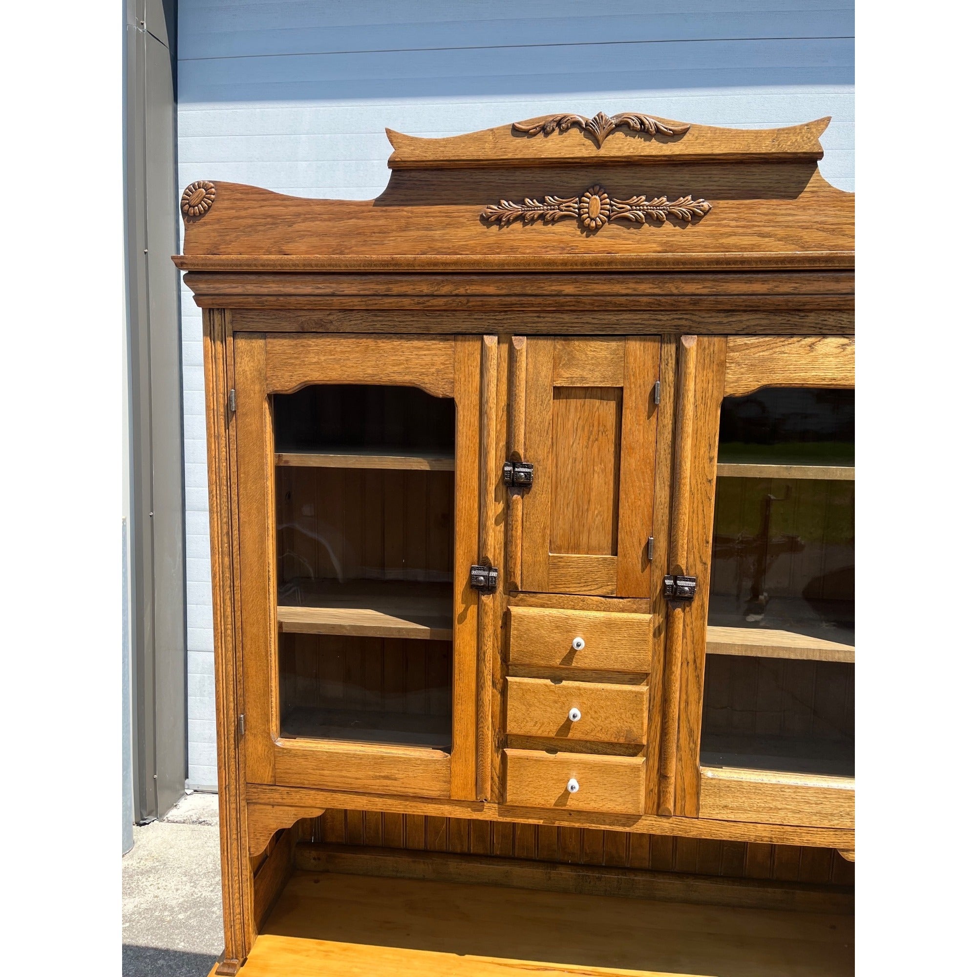 Antique Oak Kitchen Cabinet Hoosier Cabinet McNown Possum Belly Pantry Baker's Cupboard