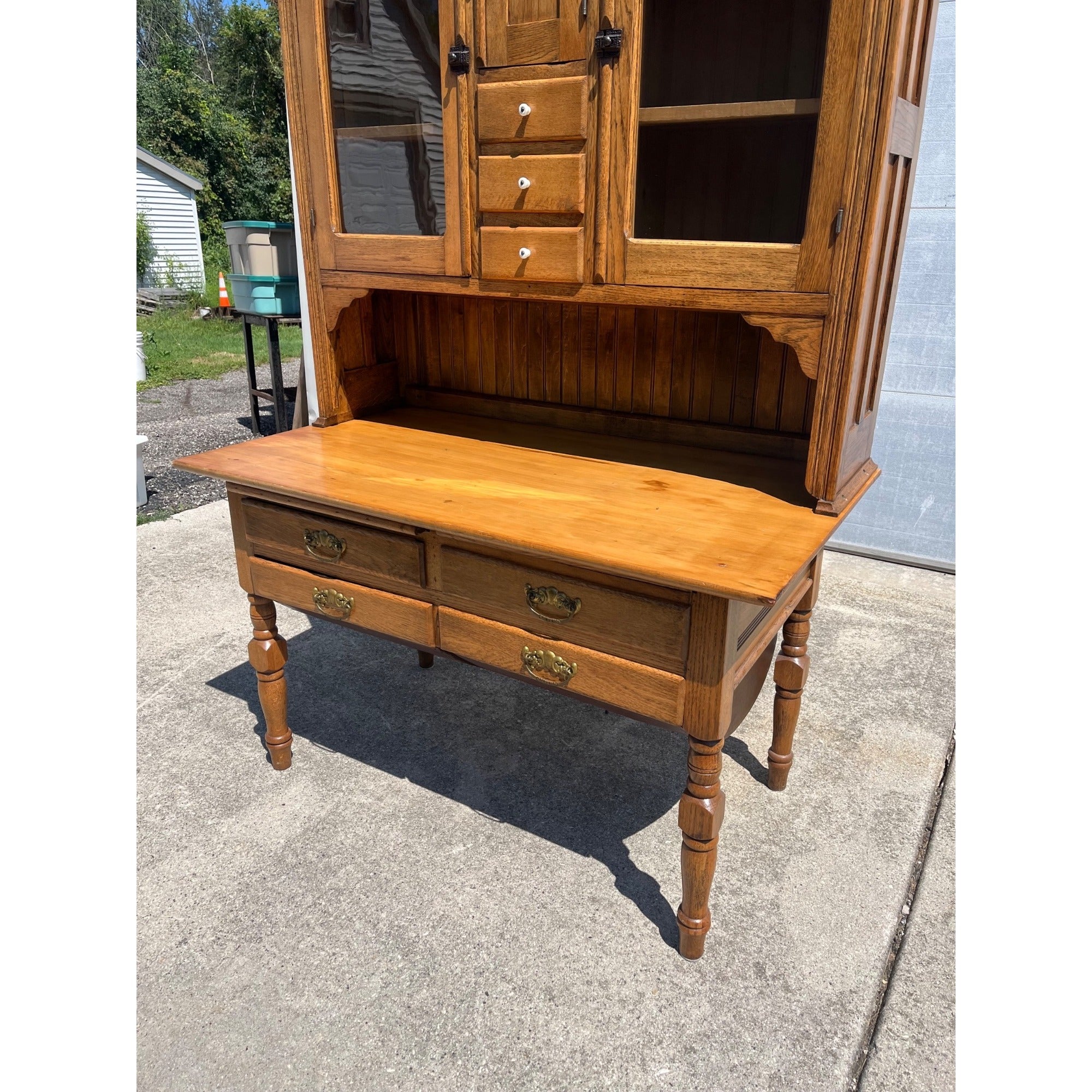Antique Oak Kitchen Cabinet Hoosier Cabinet McNown Possum Belly Pantry Baker's Cupboard