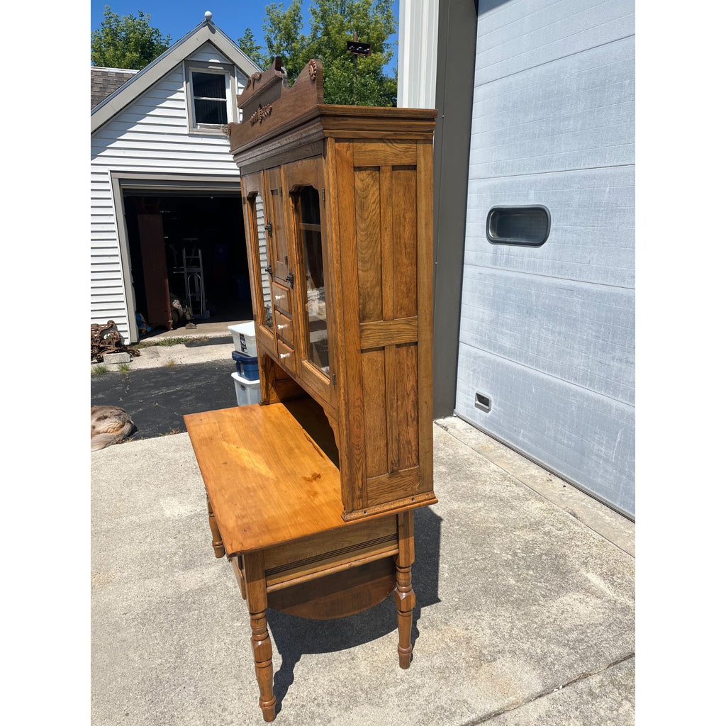 Antique Oak Kitchen Cabinet Hoosier Cabinet McNown Possum Belly Pantry Baker's Cupboard