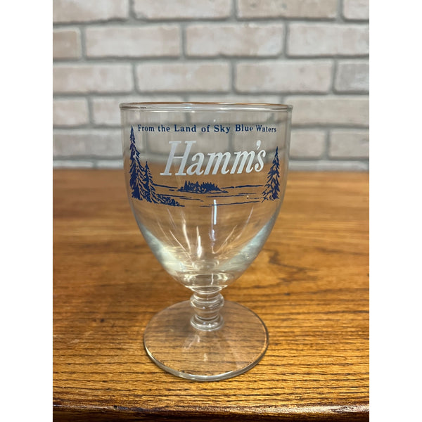 Vintage Hamm's Beer Stemmed Glass Blue Crown Logo 5-1/4" Barware