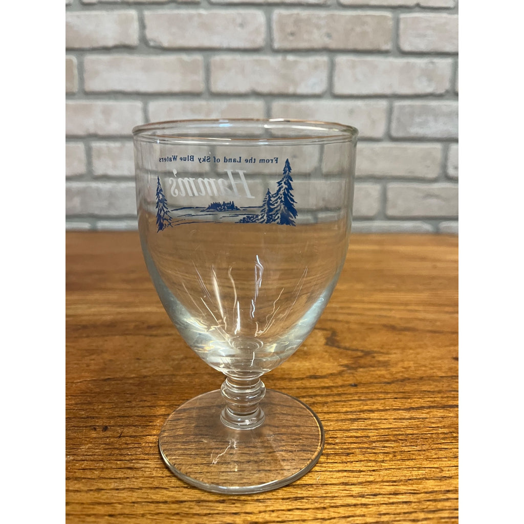 Vintage Hamm's Beer Stemmed Glass Blue Crown Logo 5-1/4" Barware