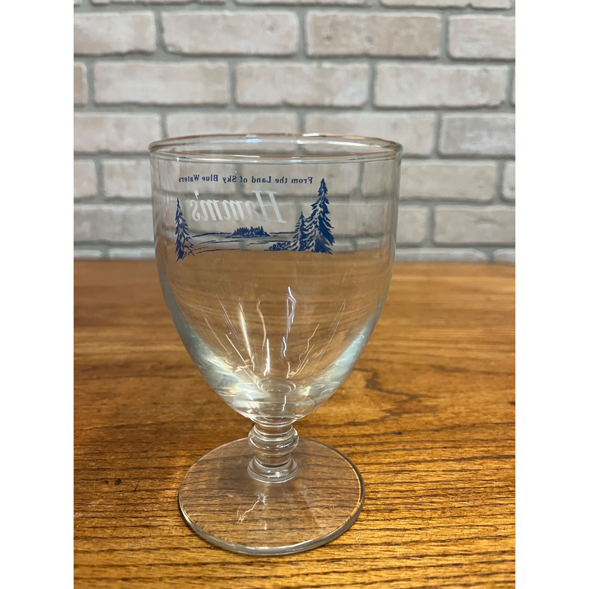 Vintage Hamm's Beer Stemmed Glass Blue Crown Logo 5-1/4" Barware