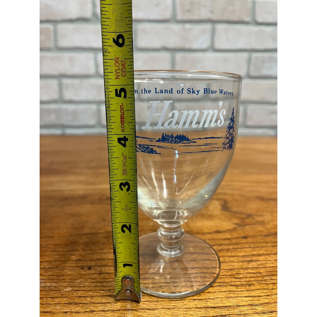 Vintage Hamm's Beer Stemmed Glass Blue Crown Logo 5-1/4" Barware