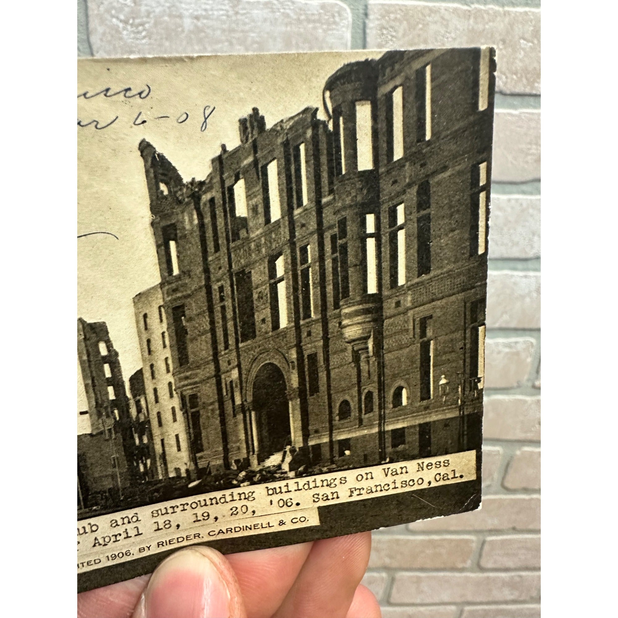 1906 San Francisco CA Earthquake Concordia Club Ruins Vintage Disaster Postcard