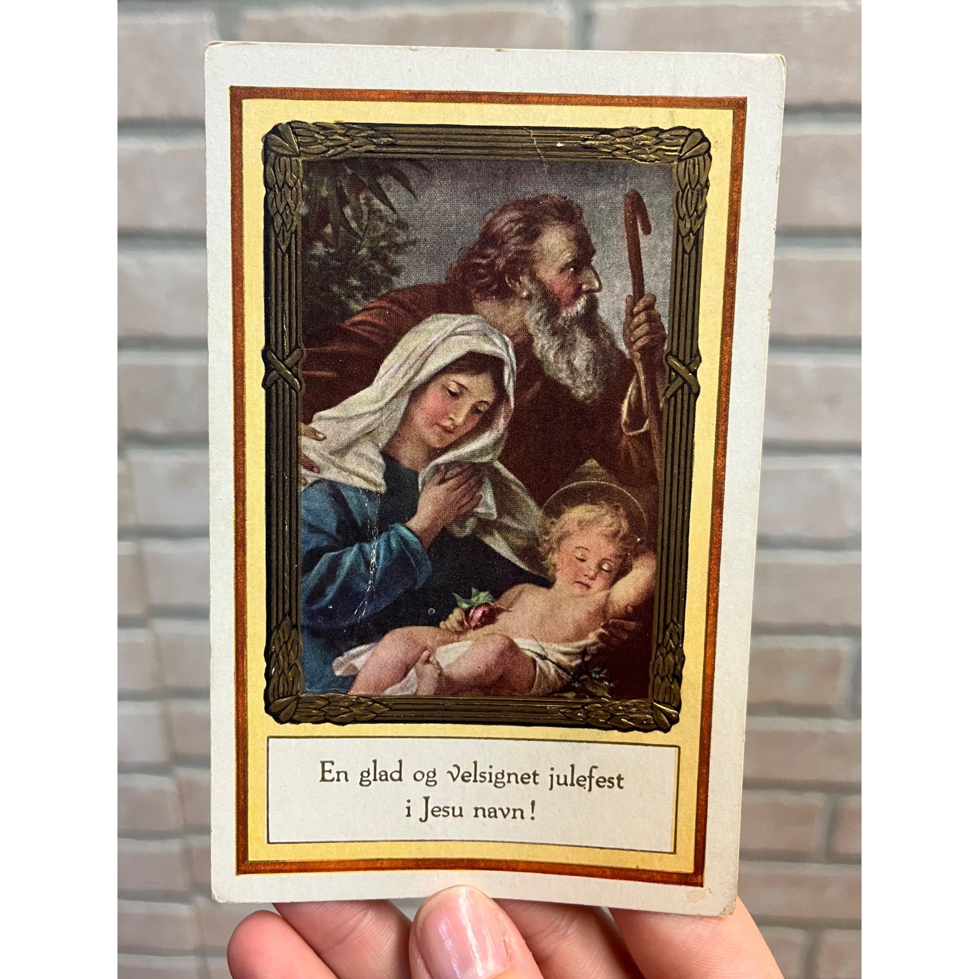 Vintage 1921 Christmas Religious Norwegian Postcard w/ Christmas Seal Tied US American Red Cross