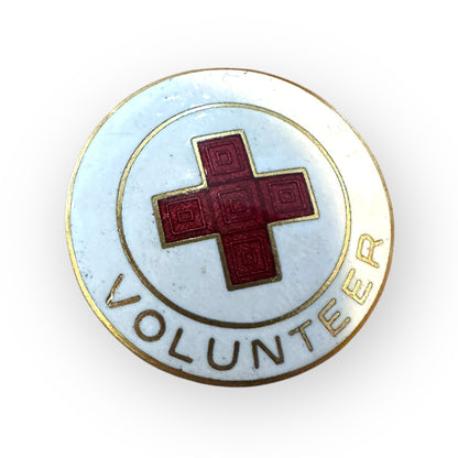 Vintage 1" Red Cross White Enamel Volunteer Pin