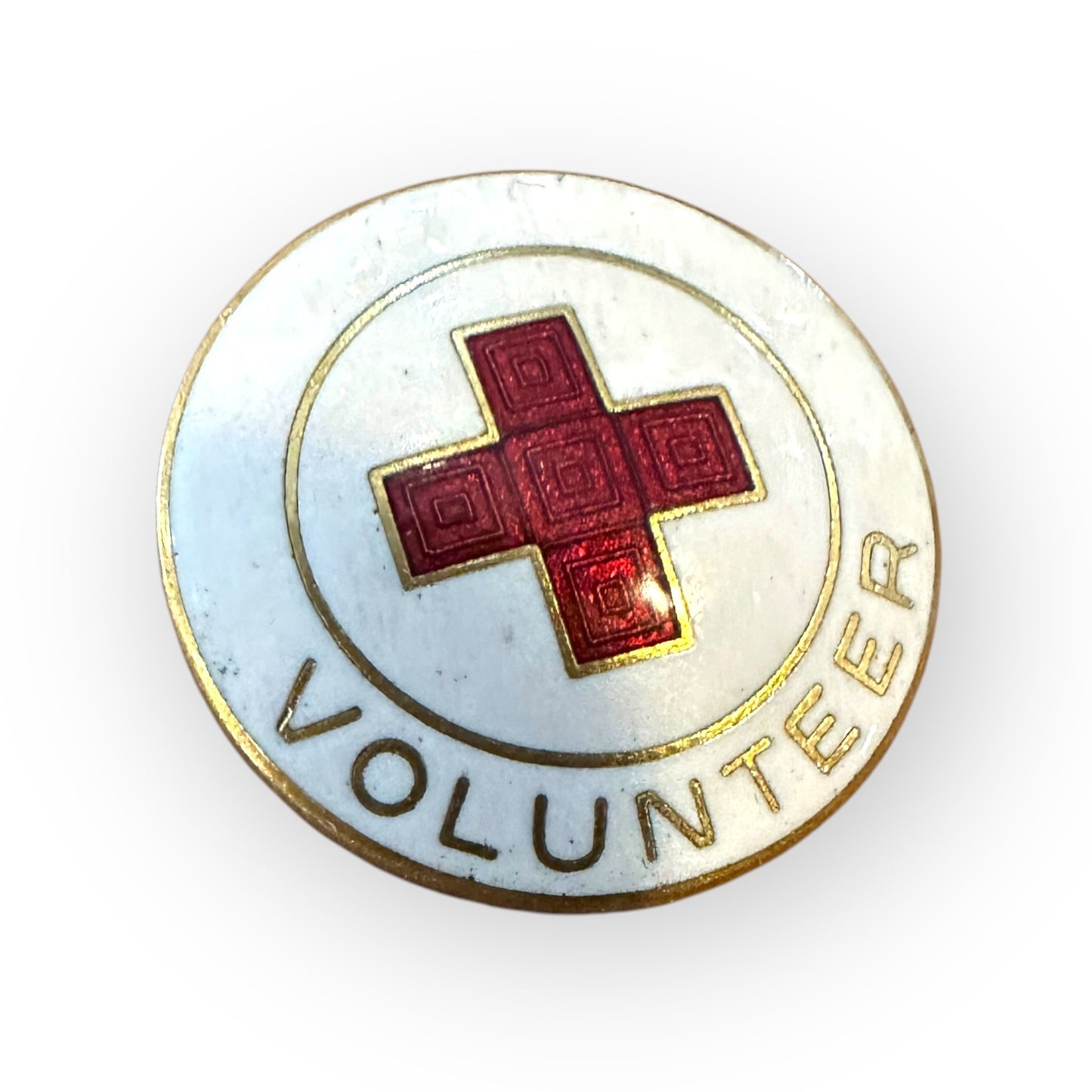 Vintage 1" Red Cross White Enamel Volunteer Pin