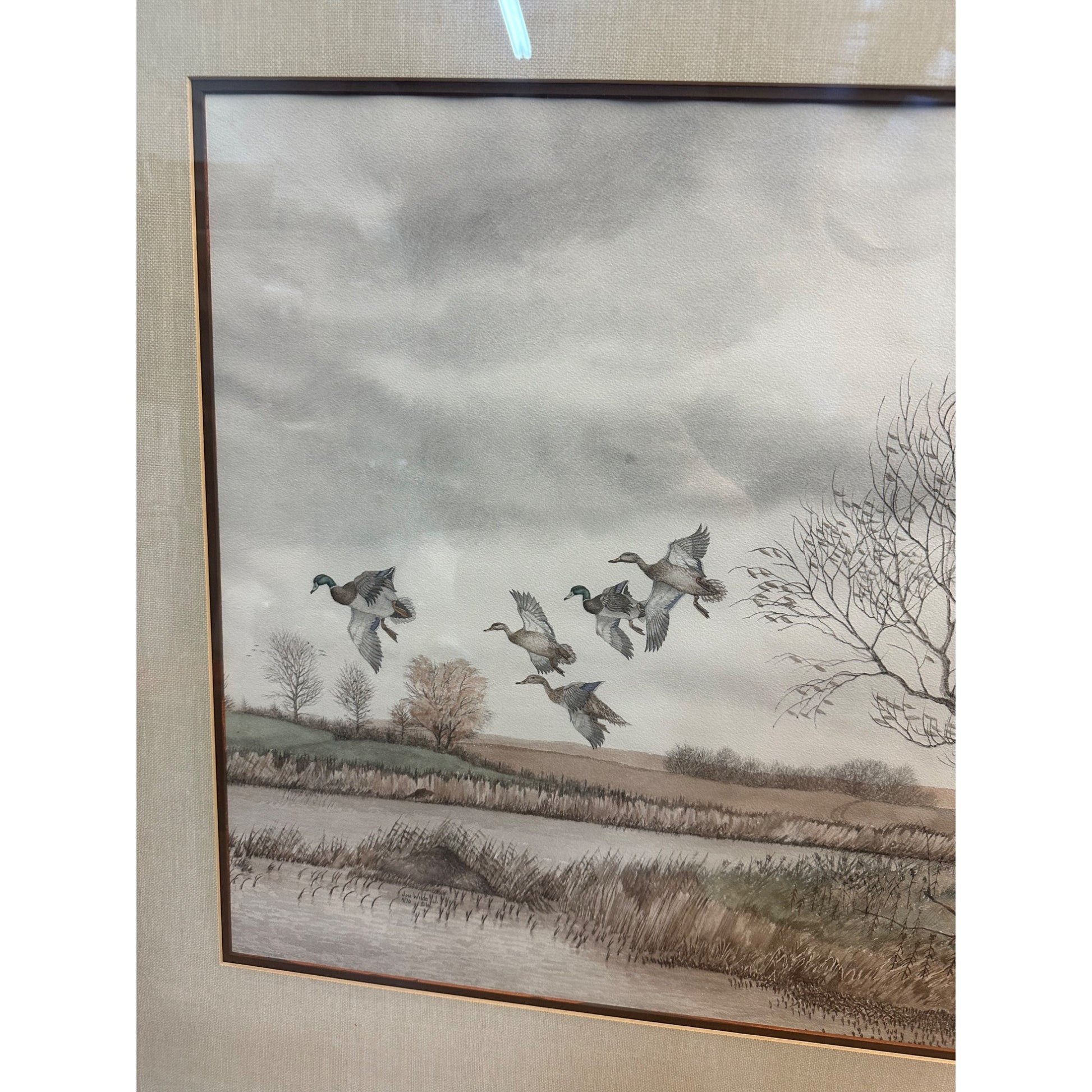 Jon Wilde Signed Original Watercolor "Mallards Comin In" Framed Art
