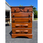 Vintage 1940s Maple Highboy Dresser Chest Of Drawers Relief WWII Bomber Plane Virginia House