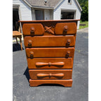 Vintage 1940s Maple Highboy Dresser Chest Of Drawers Relief WWII Bomber Plane Virginia House