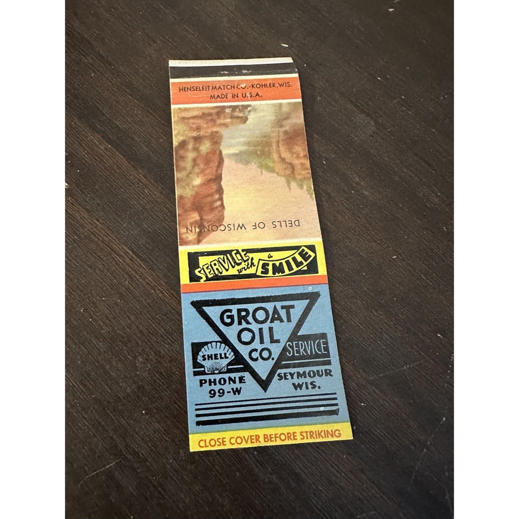 Vintage 1940s Shell Oil Service Station Advertising Matchbook Seymour Wis Groat