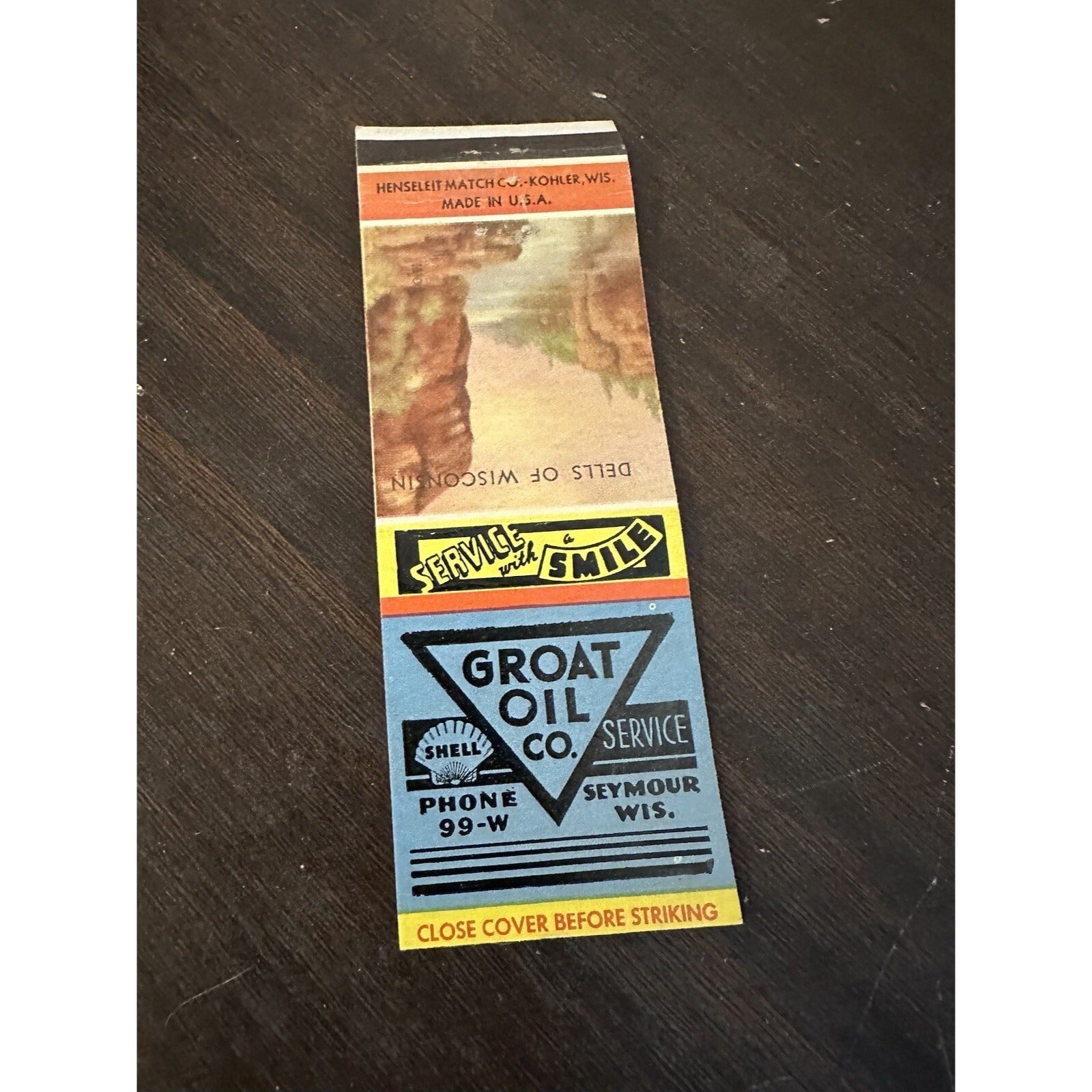 Vintage 1940s Shell Oil Service Station Advertising Matchbook Seymour Wis Groat