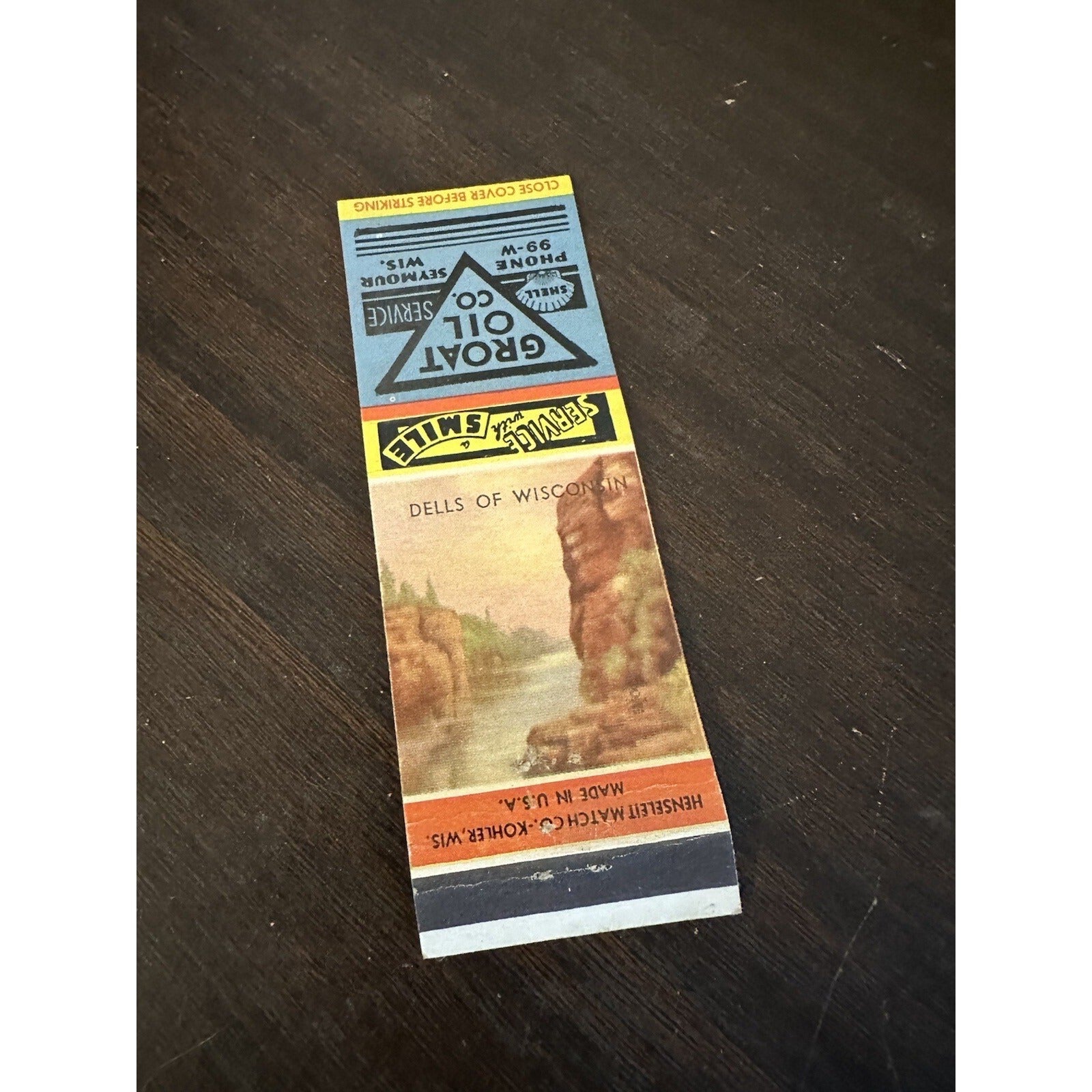 Vintage 1940s Shell Oil Service Station Advertising Matchbook Seymour Wis Groat