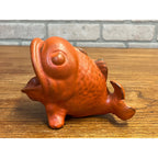 Vintage MCM 1960s Pottery Ceramic Fish Planter Orange Open Mouth