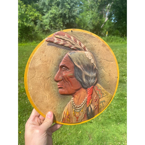 Vintage c1930s Unusual Native American Indian 11" Sign Plaque Store Display?