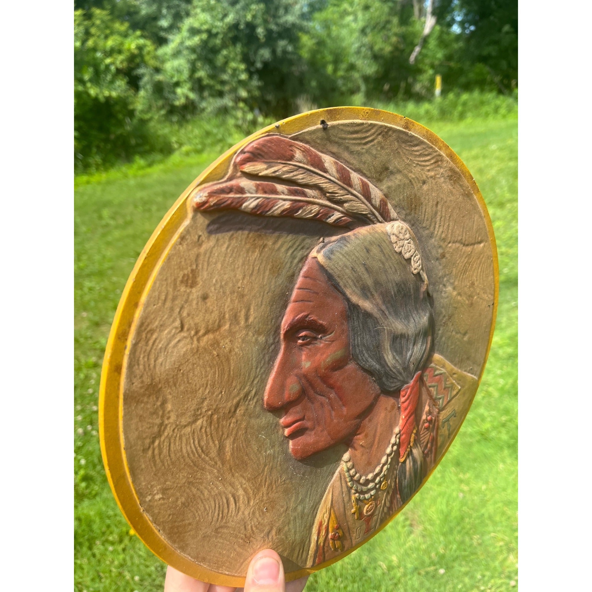 Vintage c1930s Unusual Native American Indian 11" Sign Plaque Store Display?