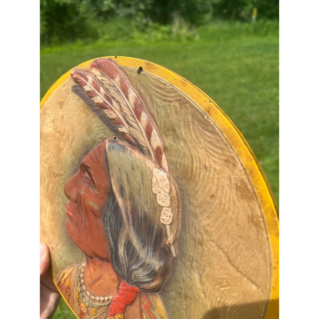 Vintage c1930s Unusual Native American Indian 11" Sign Plaque Store Display?