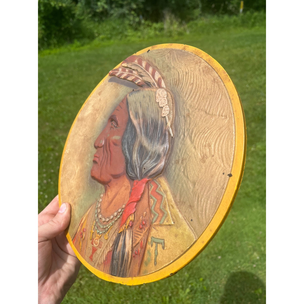 Vintage c1930s Unusual Native American Indian 11" Sign Plaque Store Display?