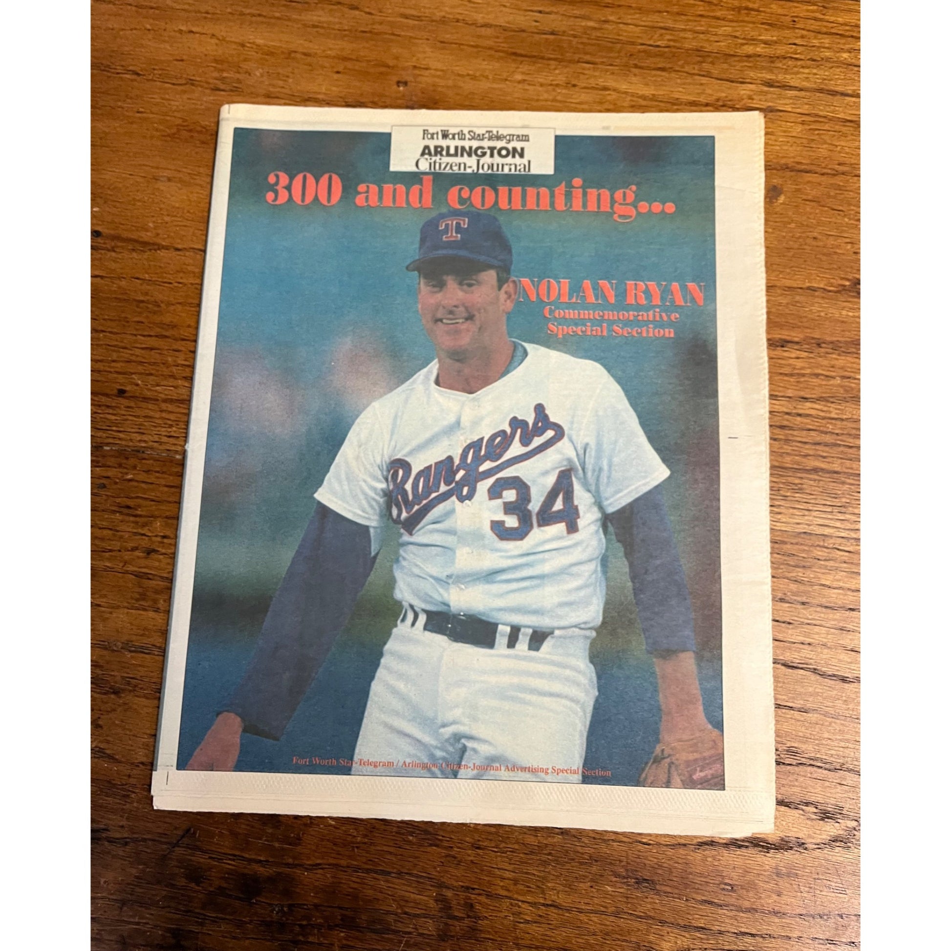 Vintage Nolan Ryan Texas Rangers Headline Newspapers 300 Wins & 7th No Hitter