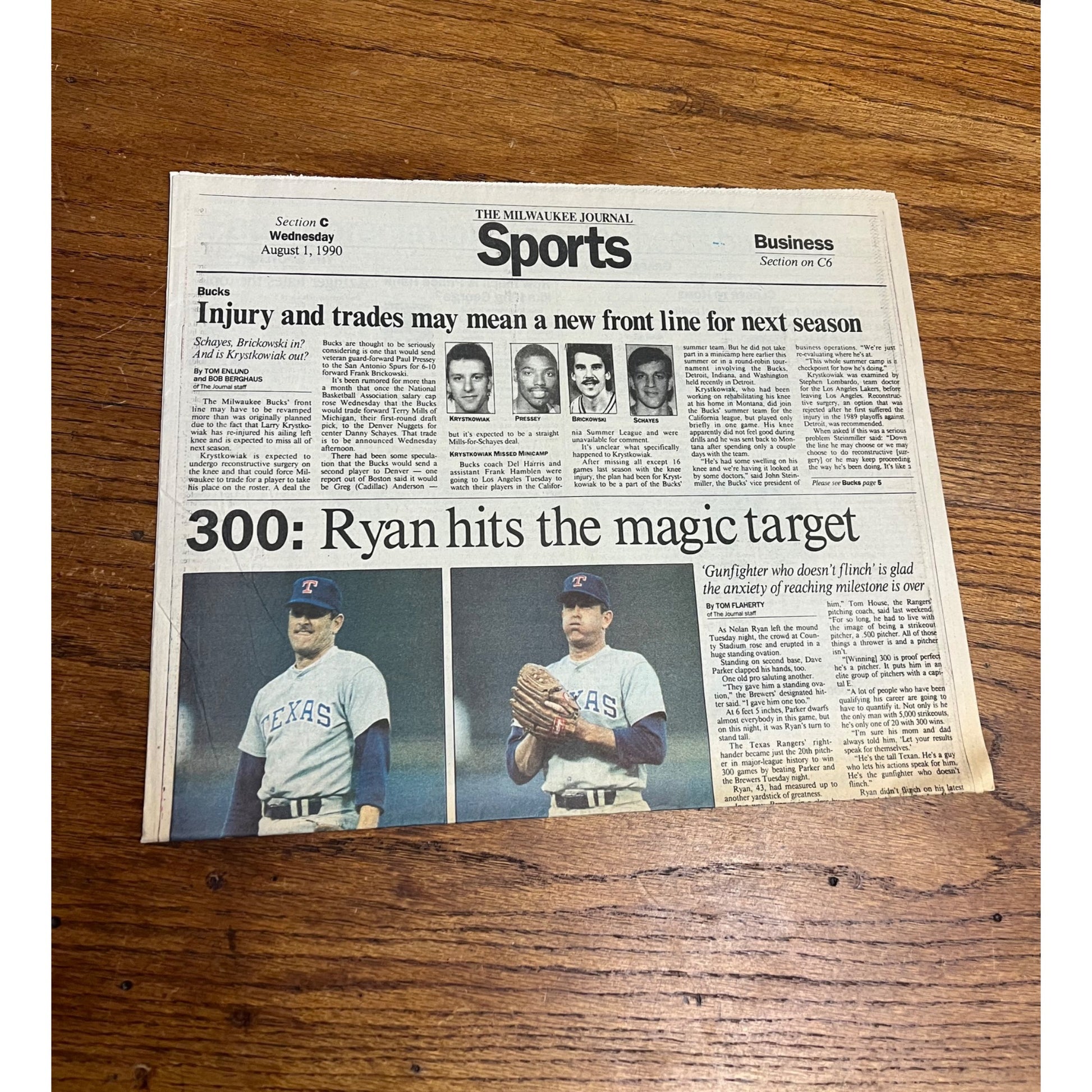 Vintage Nolan Ryan Texas Rangers Headline Newspapers 300 Wins & 7th No Hitter
