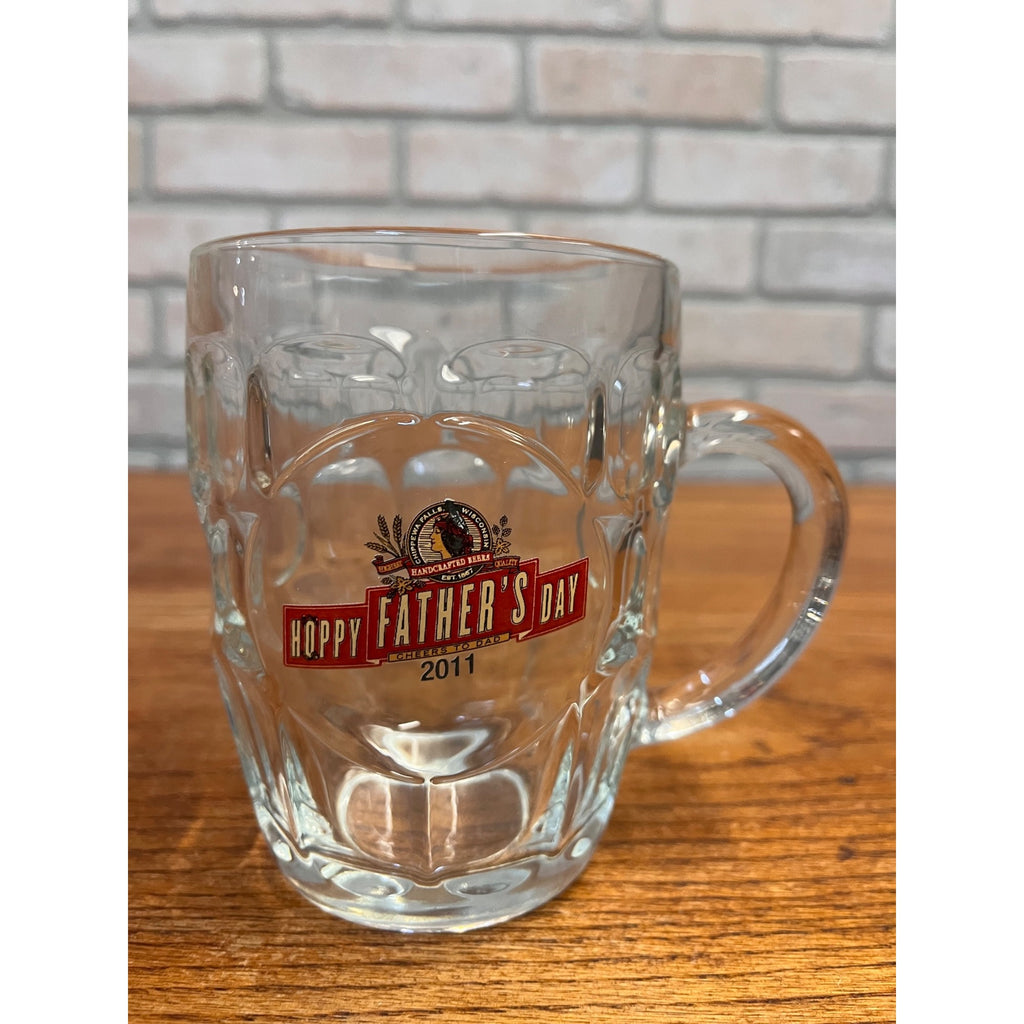 Vintage J. Leinenkugel Brewing Co. Hoppy Father's Day 2011 Thumbprint Handled Glass Drinking Stein Chippewa Falls, WI