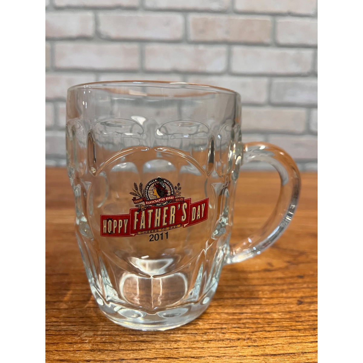 Vintage J. Leinenkugel Brewing Co. Hoppy Father's Day 2011 Thumbprint Handled Glass Drinking Stein Chippewa Falls, WI