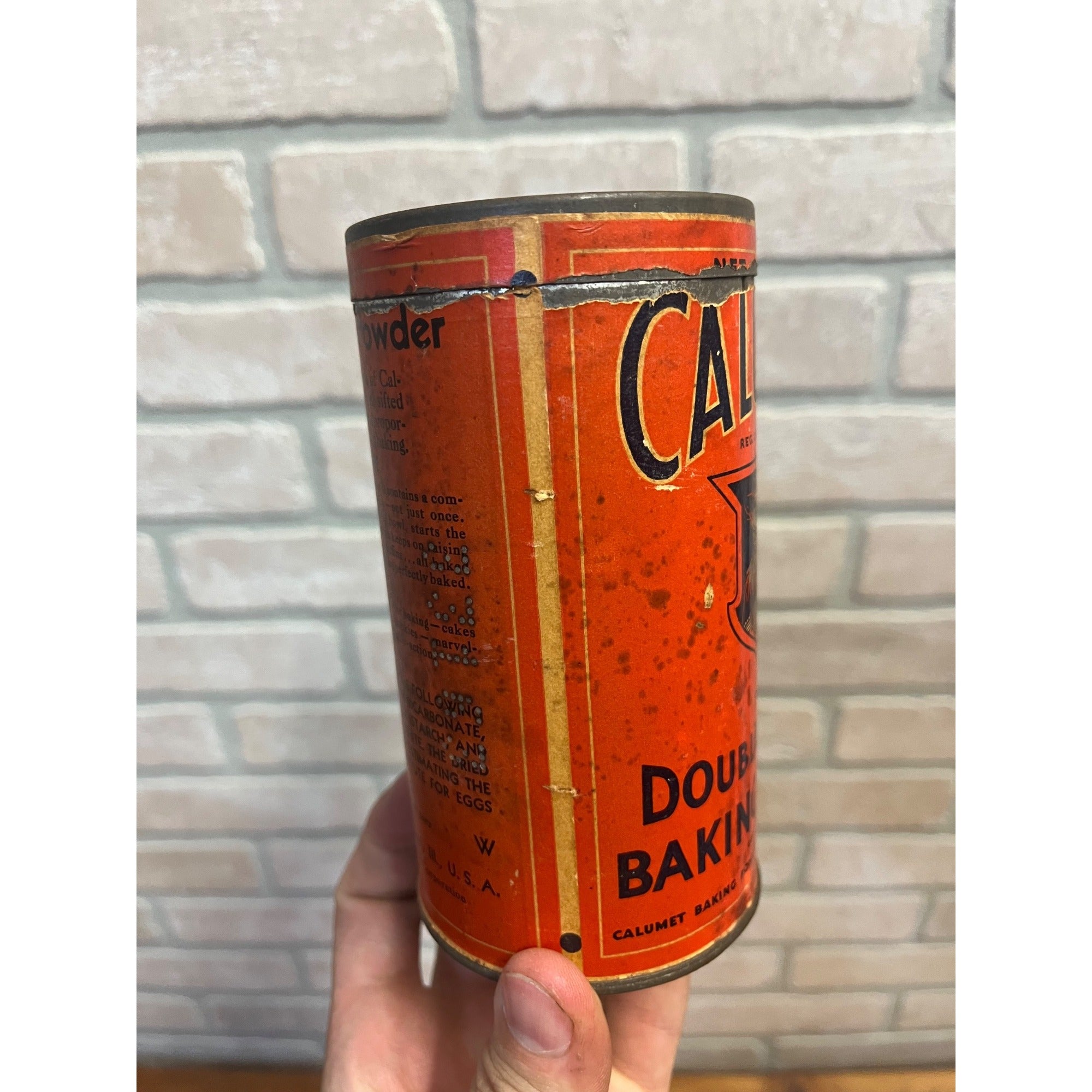Vintage 1920s Calumet Baking Powder Tin Advertising Can Kitchen Decor Early Indian Logo