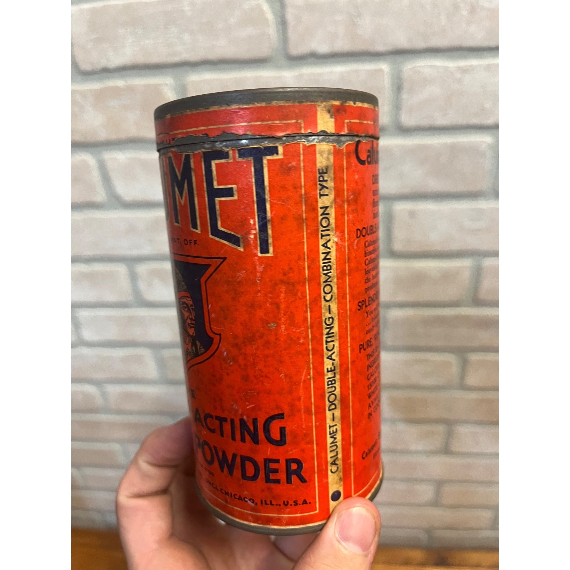 Vintage 1920s Calumet Baking Powder Tin Advertising Can Kitchen Decor Early Indian Logo