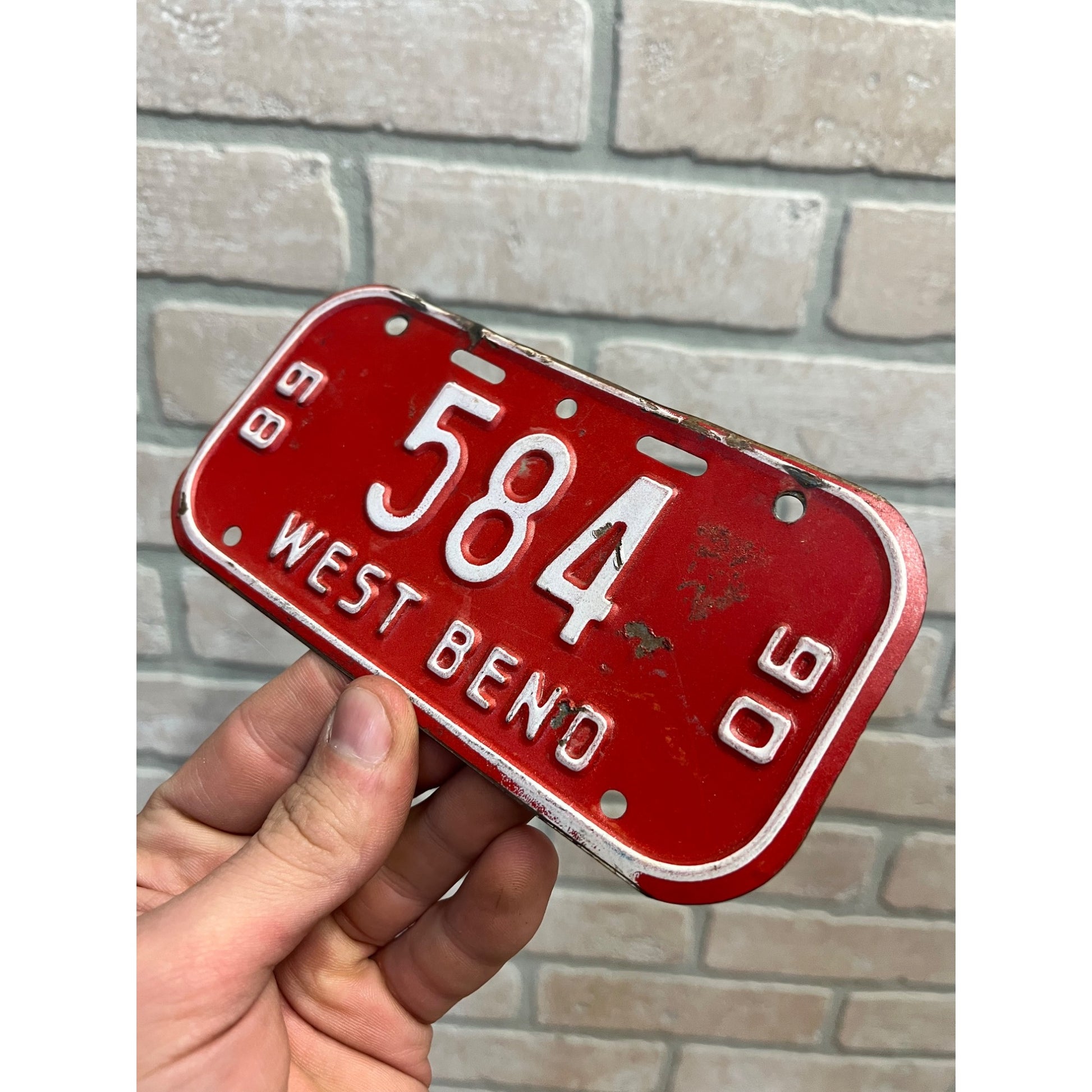 Vintage Wisconsin Bicycle Bike License Plate Embossed West Bend 1989-1990