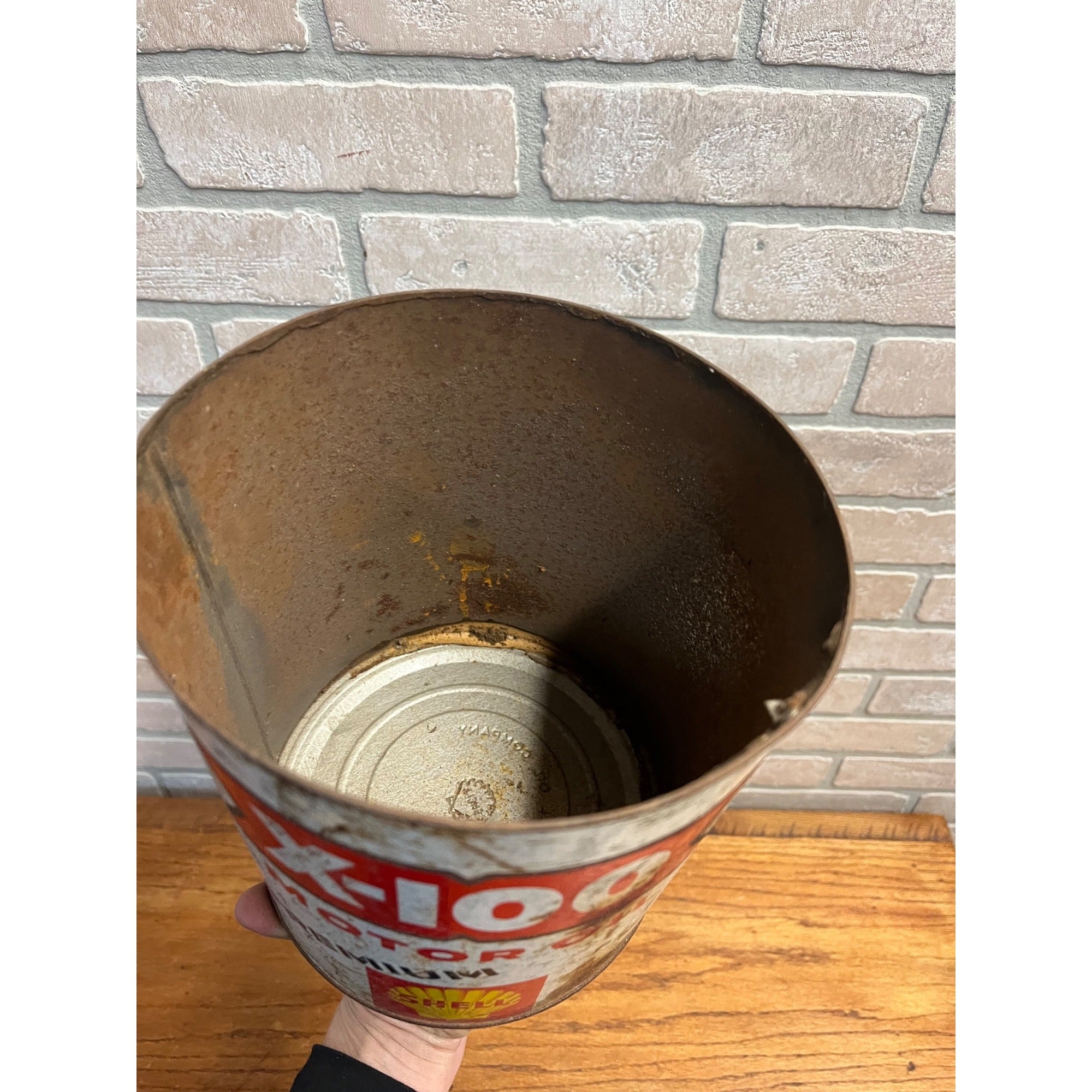 Vintage Shell X-100 Motor Oil Can One Gallon Metal Advertising