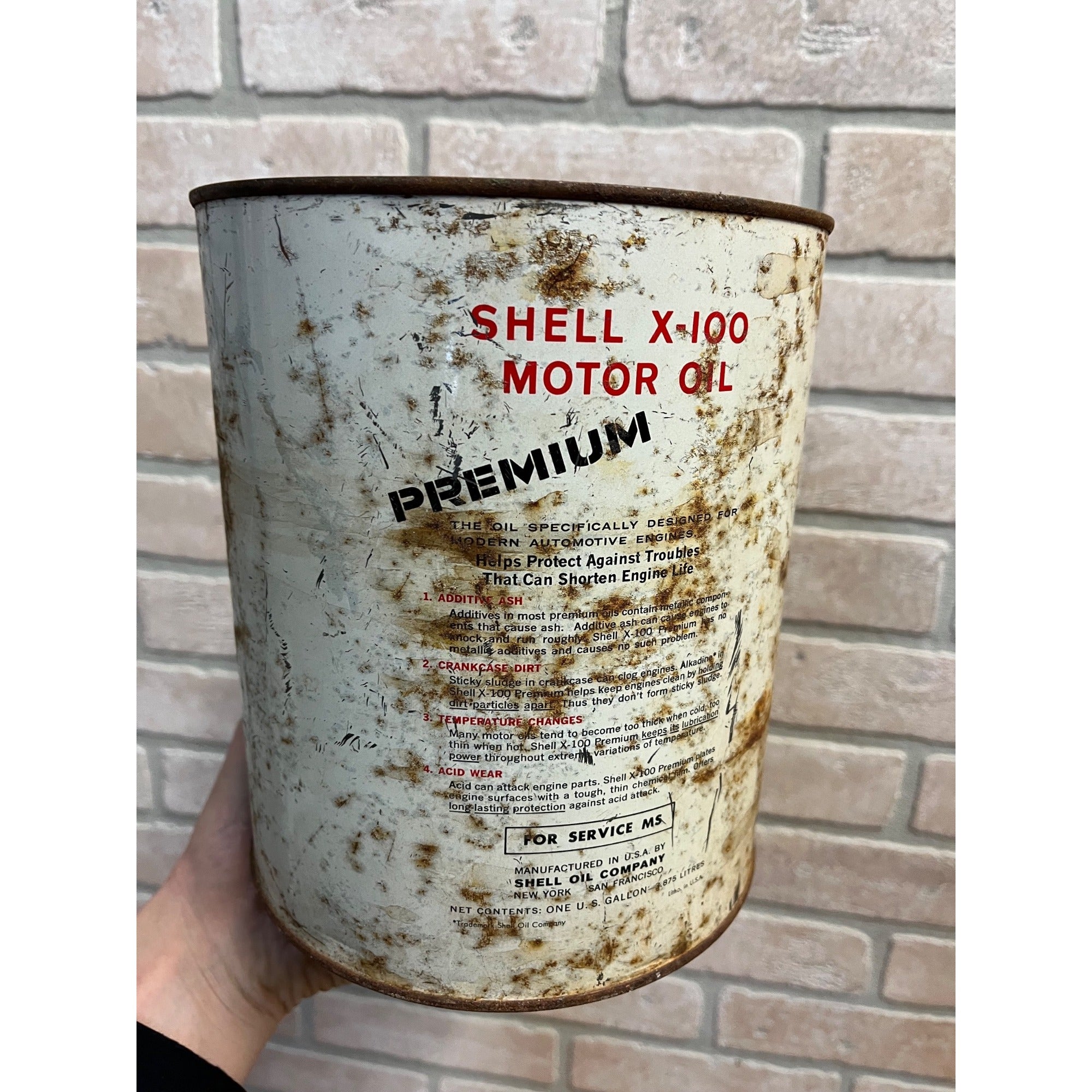 Vintage Shell X-100 Motor Oil Can One Gallon Metal Advertising