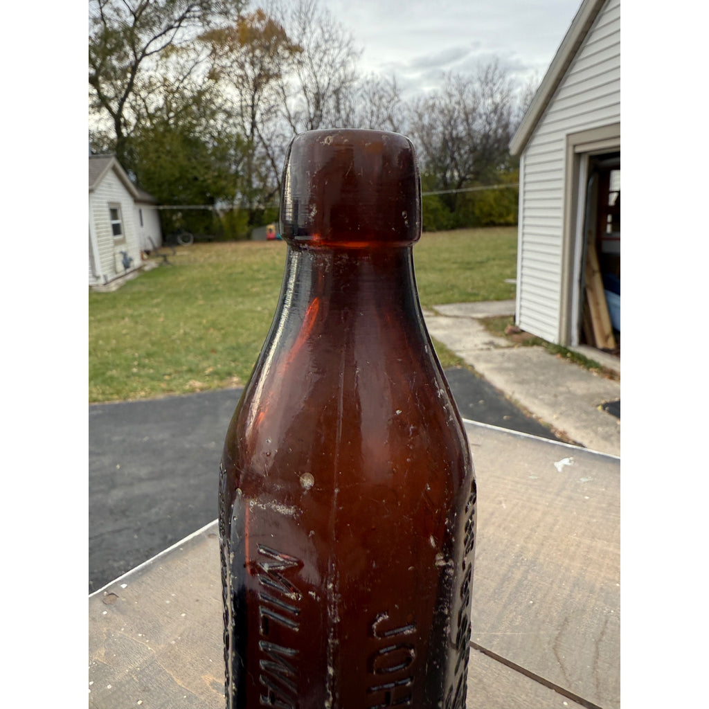 John Graf c1880s Milwaukee Wis Amber Brown Panel Soda Bottle Blob Top