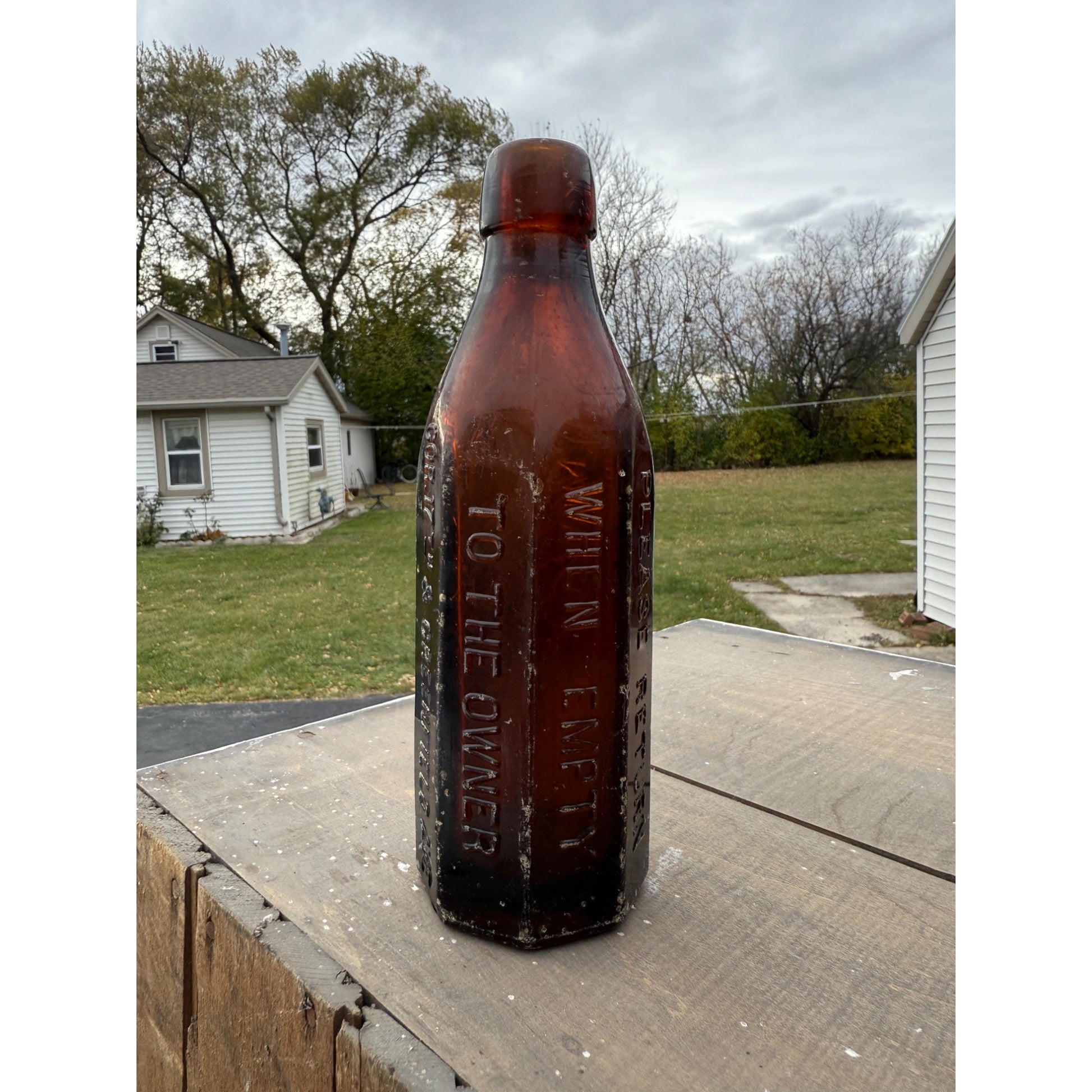 John Graf c1880s Milwaukee Wis Amber Brown Panel Soda Bottle Blob Top