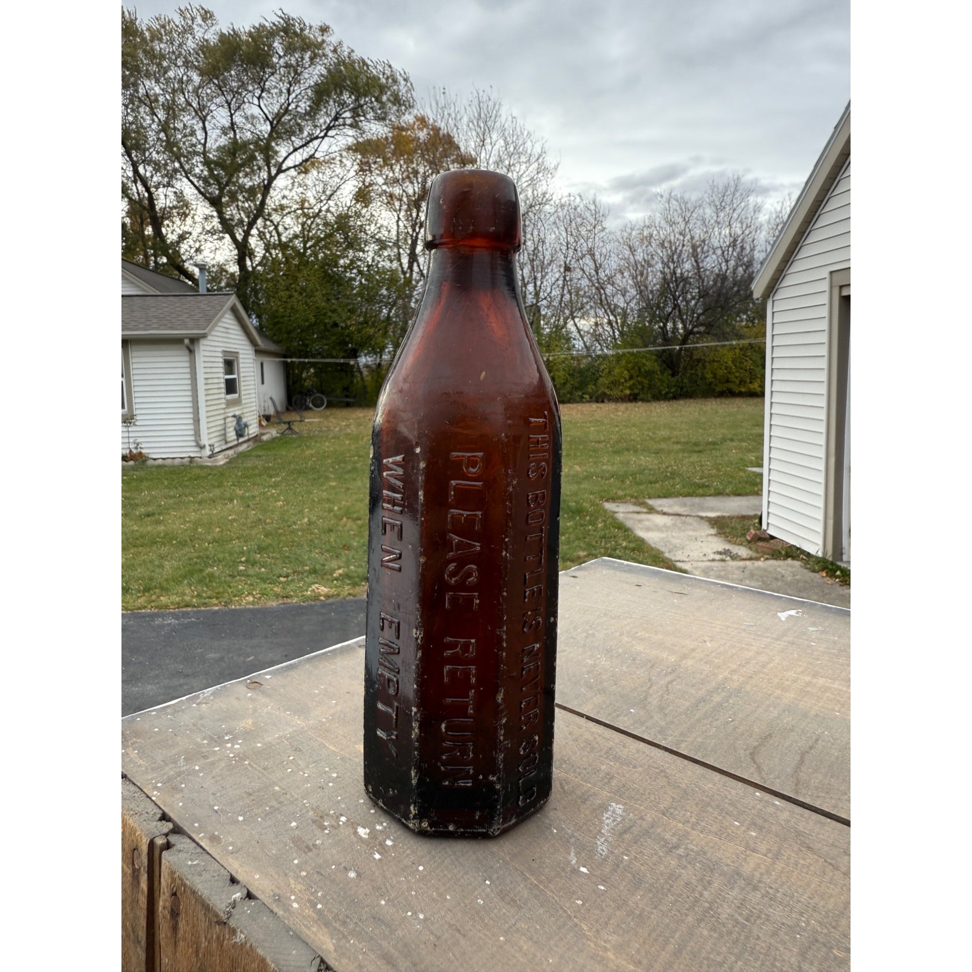 John Graf c1880s Milwaukee Wis Amber Brown Panel Soda Bottle Blob Top