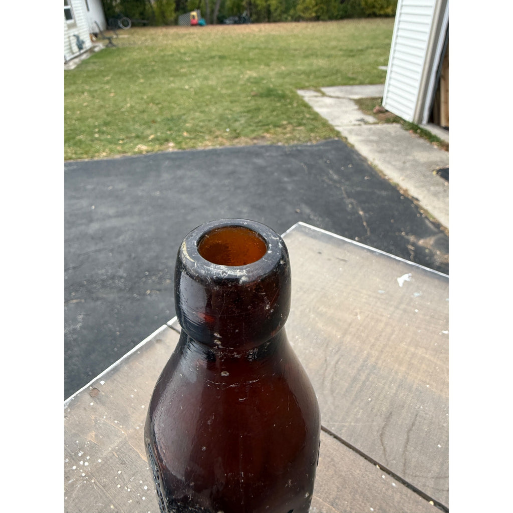 John Graf c1880s Milwaukee Wis Amber Brown Panel Soda Bottle Blob Top