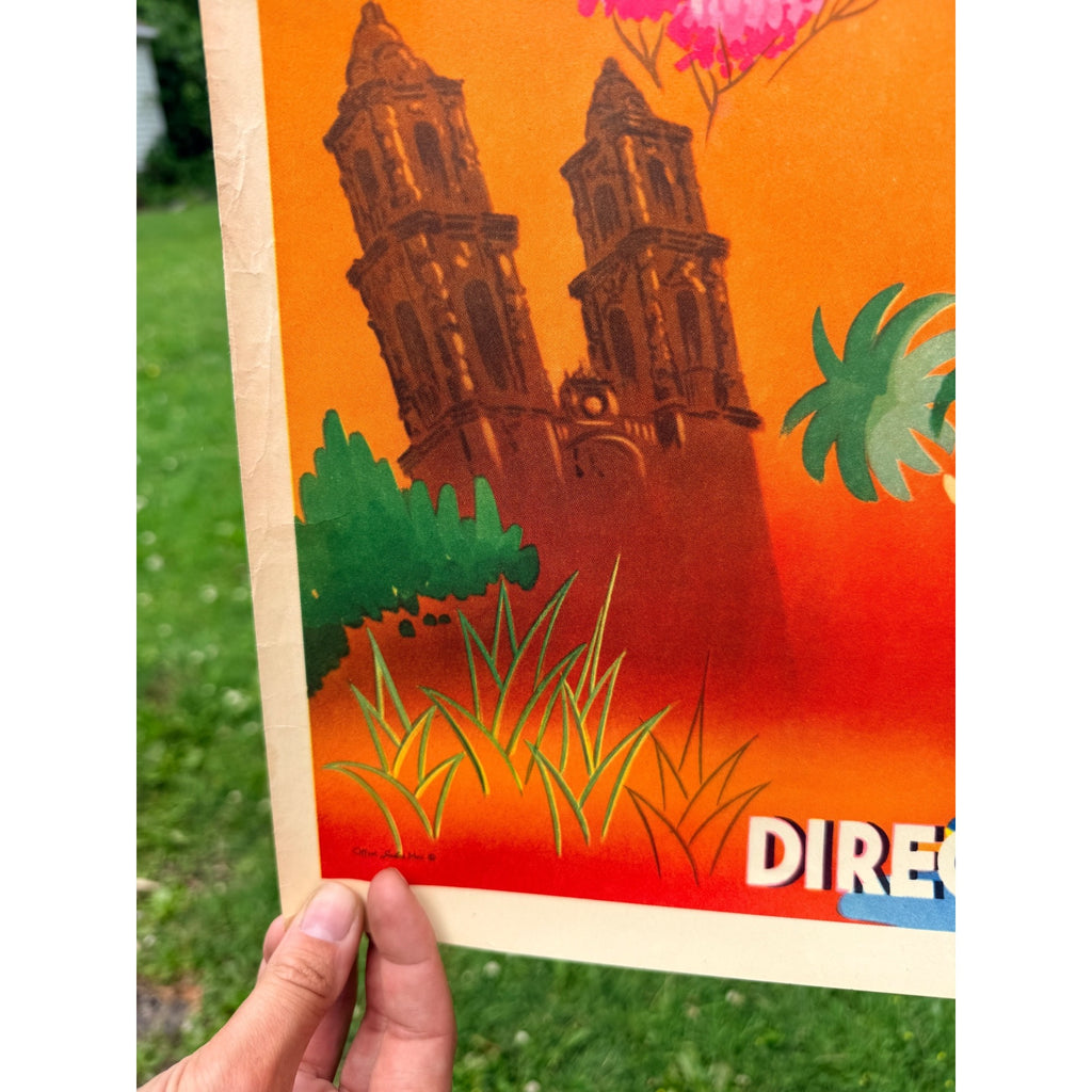 Original 1950s Mexico Direction Of Tourism Travel Poster Vintage 37" x 28" Large