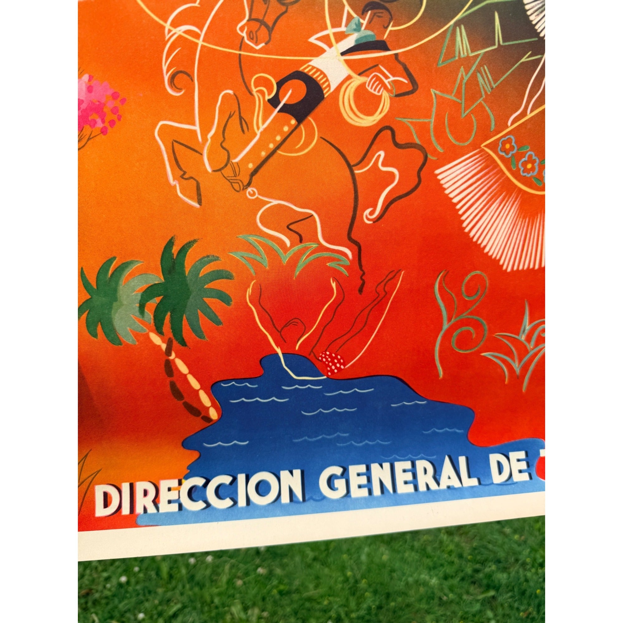 Original 1950s Mexico Direction Of Tourism Travel Poster Vintage 37" x 28" Large