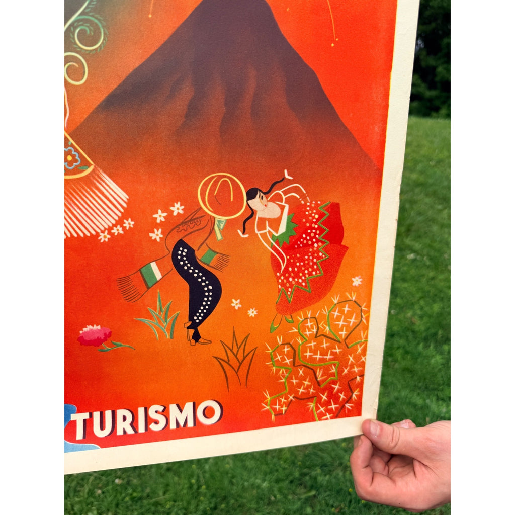 Original 1950s Mexico Direction Of Tourism Travel Poster Vintage 37" x 28" Large