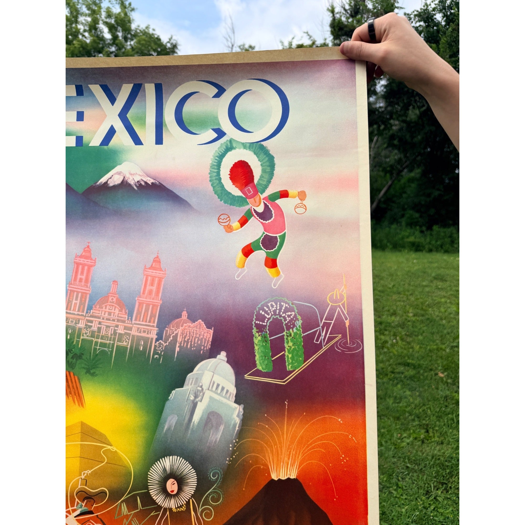 Original 1950s Mexico Direction Of Tourism Travel Poster Vintage 37" x 28" Large