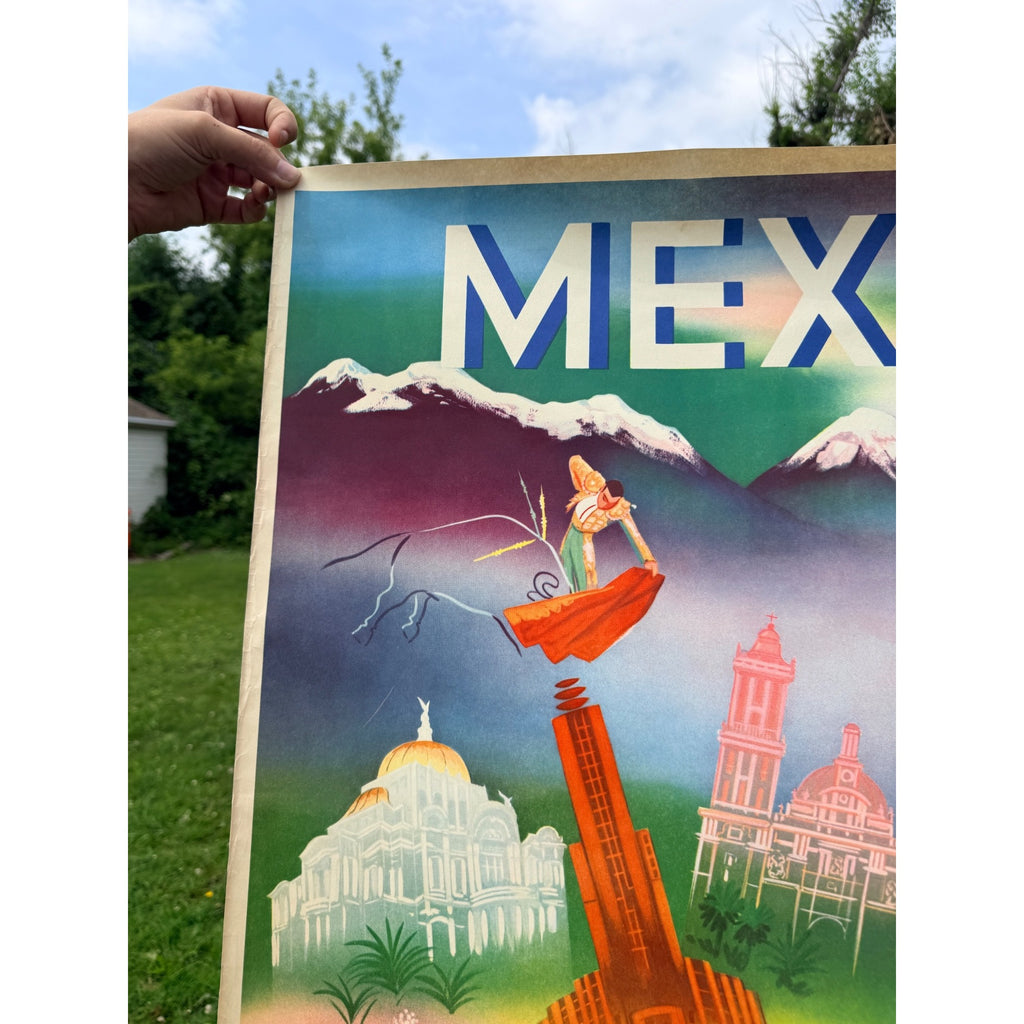 Original 1950s Mexico Direction Of Tourism Travel Poster Vintage 37" x 28" Large