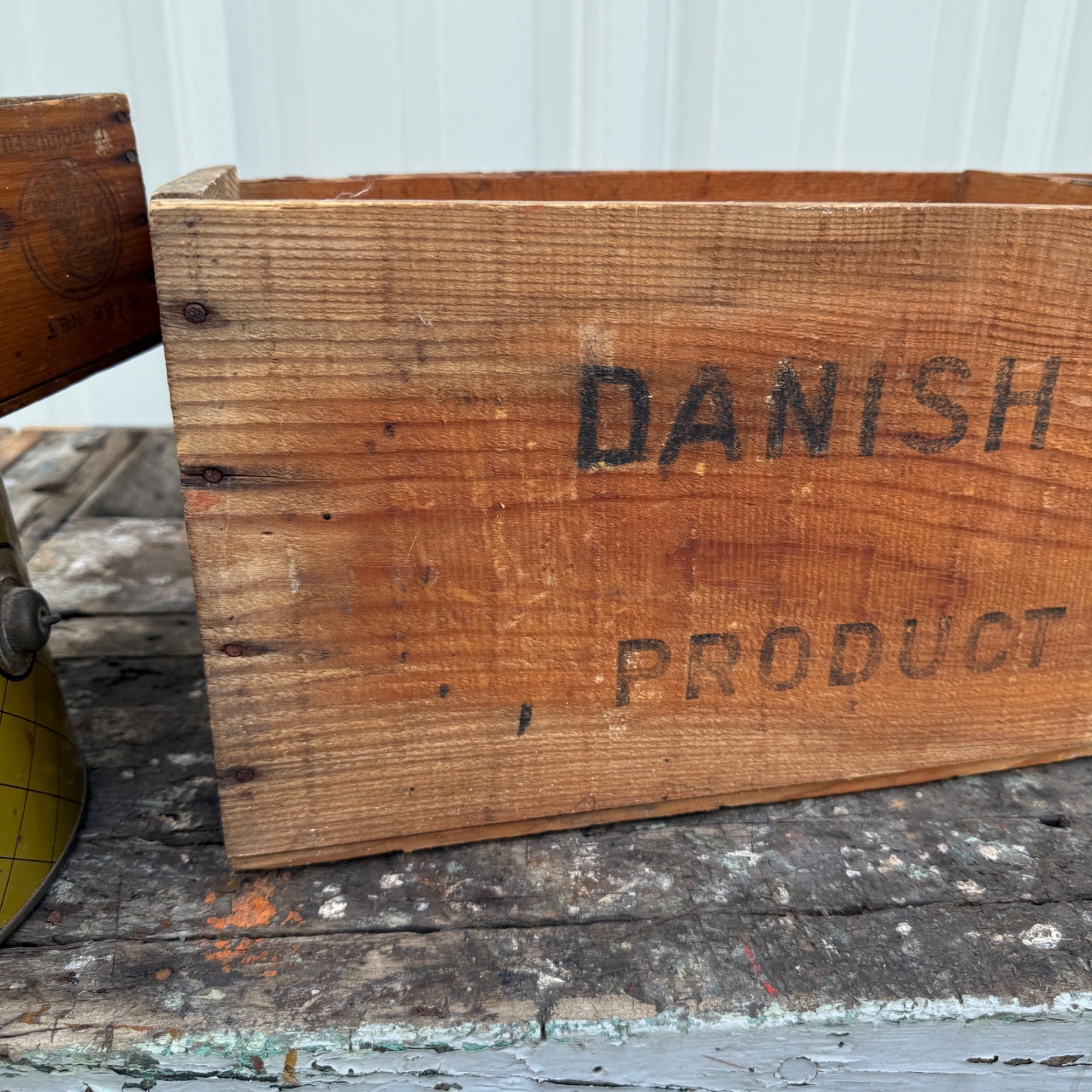 Vintage Danish Blue Cheese Wooden Advertising Box Crate Kitchen Farmhouse Decor