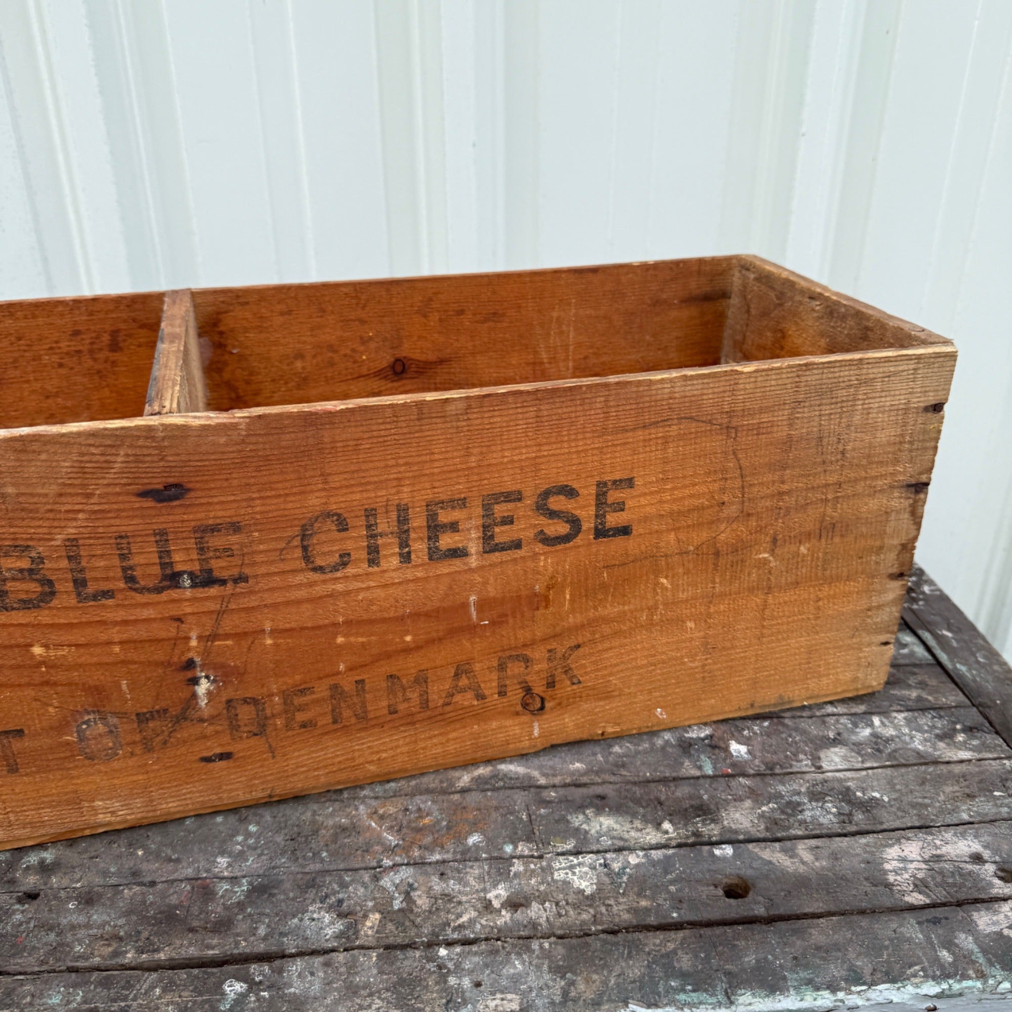 Vintage Danish Blue Cheese Wooden Advertising Box Crate Kitchen Farmhouse Decor