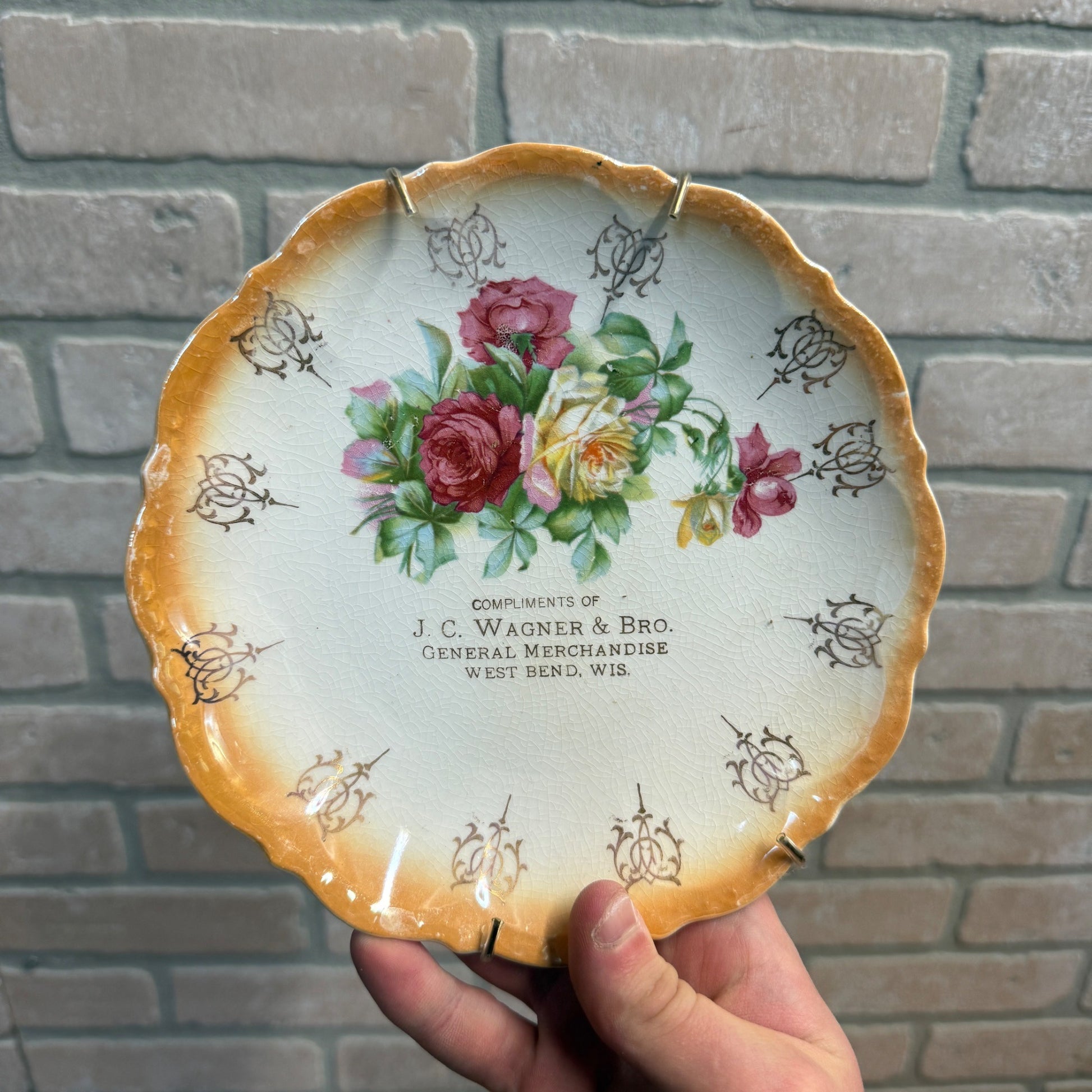 Vintage J.C. Wagner General Store Advertising Plate Dish West Bend Wisconsin